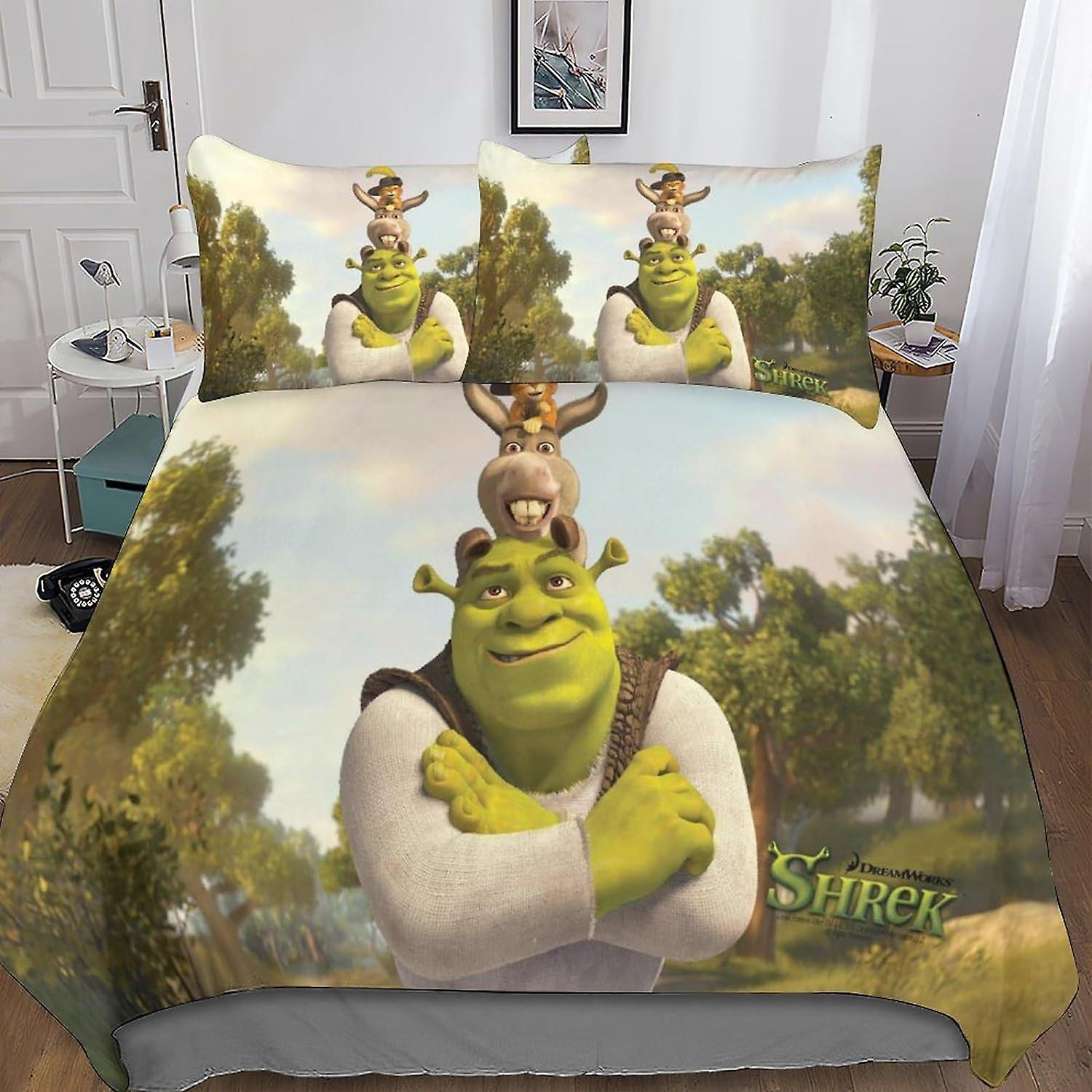 Kerota Shrek 3D Bedding Set, 3 Pcs Monster Bedding Set Microfiber Duvet Cover & Pillowcases with Zipper Closure for Single or Double Bed Single135x...