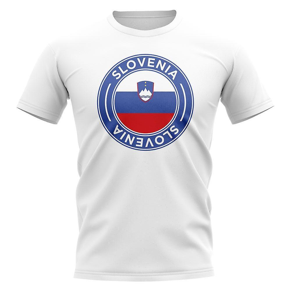 UKSoccerShop Slovenia Football Badge T-Shirt (White) Womens M (Size 12 - 34 inch Chest)