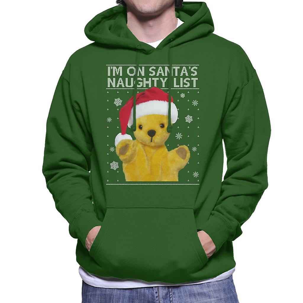 Sooty Christmas Im On Santas Naughty List Men's Hooded Sweatshirt Bottle Green XX-Large