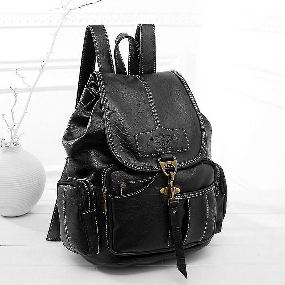 Morakot Women Leather Backpack Shoulder Bag Anti-theft Purse Girl Casual Satchel School Black