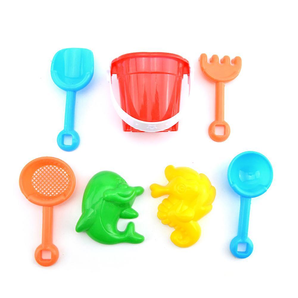 SIJIALI 7Pcs Mini Kids Beach Sand Kit Shovel Rake Bucket Molds Garden Sandpit Play Toy Random Color