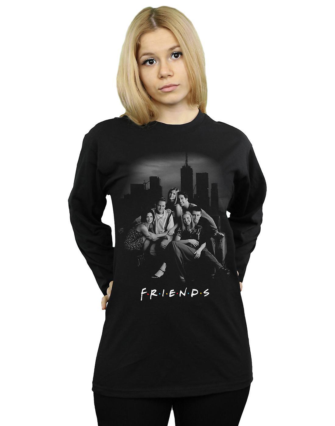 Absolute Cult Friends Women's Group Photo Skyline Boyfriend Fit Long Sleeved T-Shirt Black X-Large