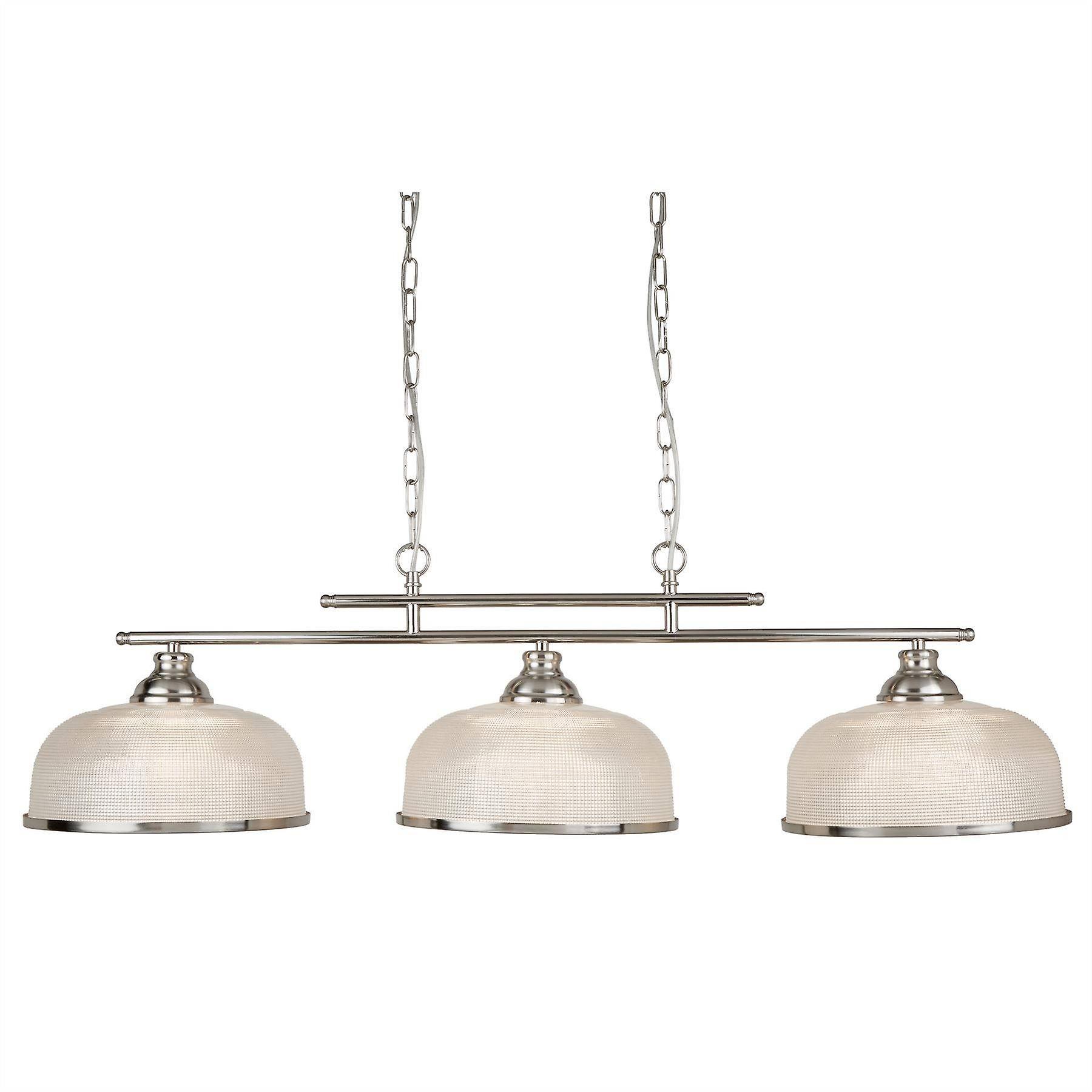 Searchlight Lighting Bistro 3 Light Ceiling Pendant Bar Satin Silver, White with Glass Shades, E27