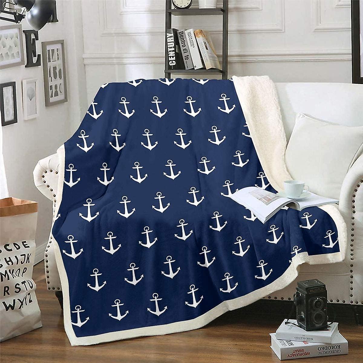 Kerota Ocean Nautical Plush Blanket Anchor Sherpa Blanket for Kids Adults Sea Adventure Surfing Fleece Throw Blanket Soft Luxury Fuzzy Blanket for ...