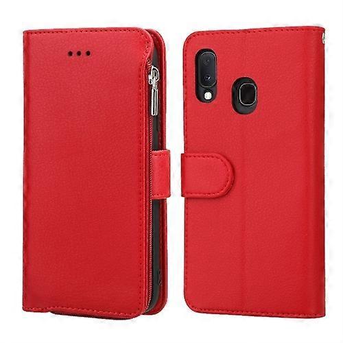 Hsmy For Samsung Galaxy A20e Microfiber Zipper Horizontal Flip Leather Case Red