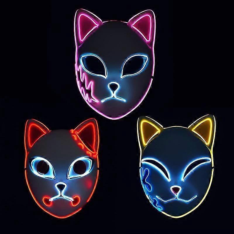 Aiyuego Demon Slayer LED Mask Fox Face Cosplay Glowing Mask Japanese Anime Demon Slayer Cosplay Masquerade Party Pink 1Pc