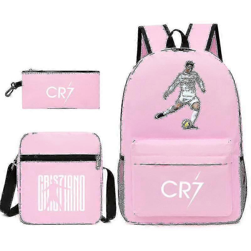 Jkw Football Star C Ronaldo Cr7 Printed Backpack Around The Student Three-piece Backpack. Ssbgv Pink 2 Backpack pencil case