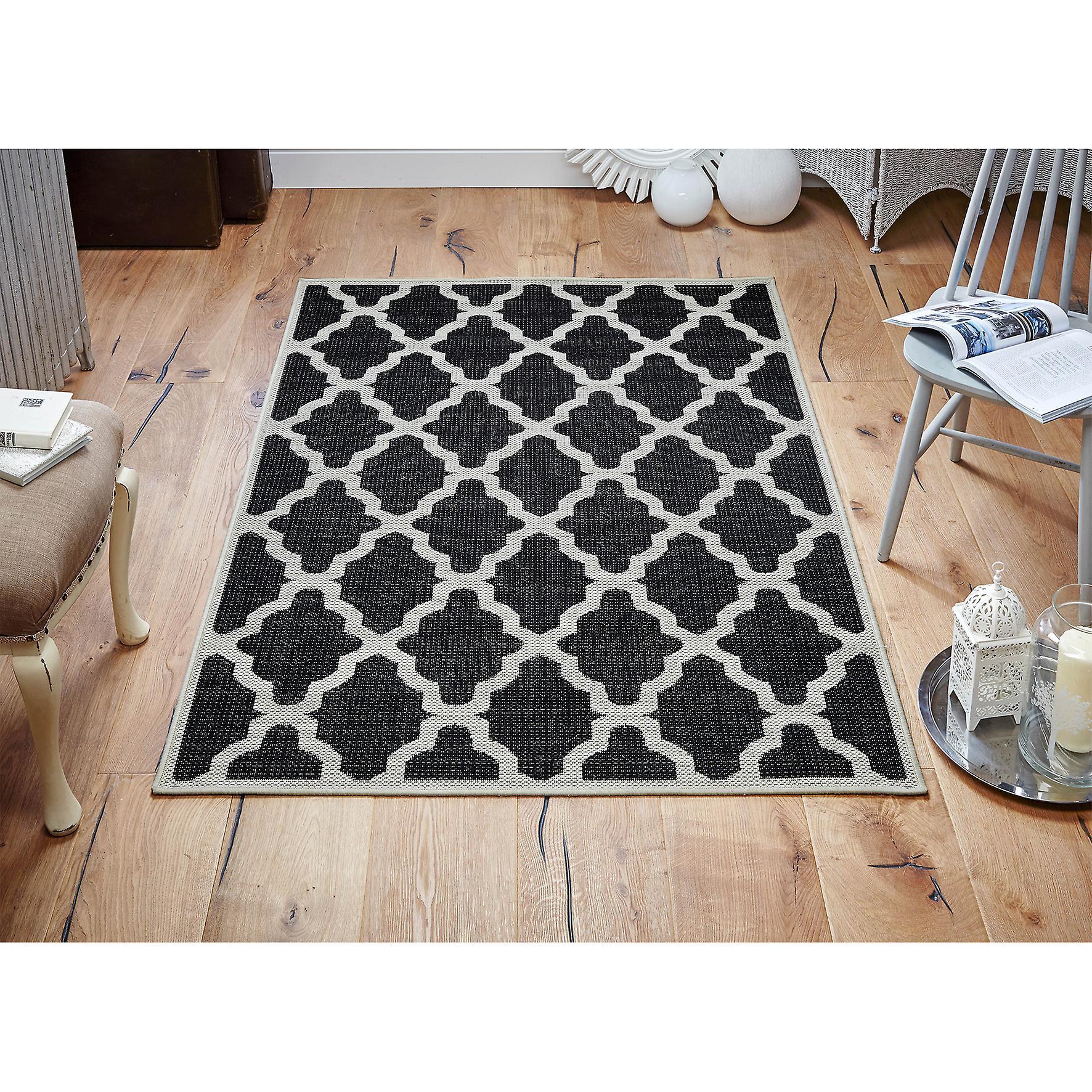 Rugs Direct Online Ltd Moda Flatweave Trellis Black  Rectangle Rugs Plain/Nearly Plain Rugs 60.00 x 110.00cm