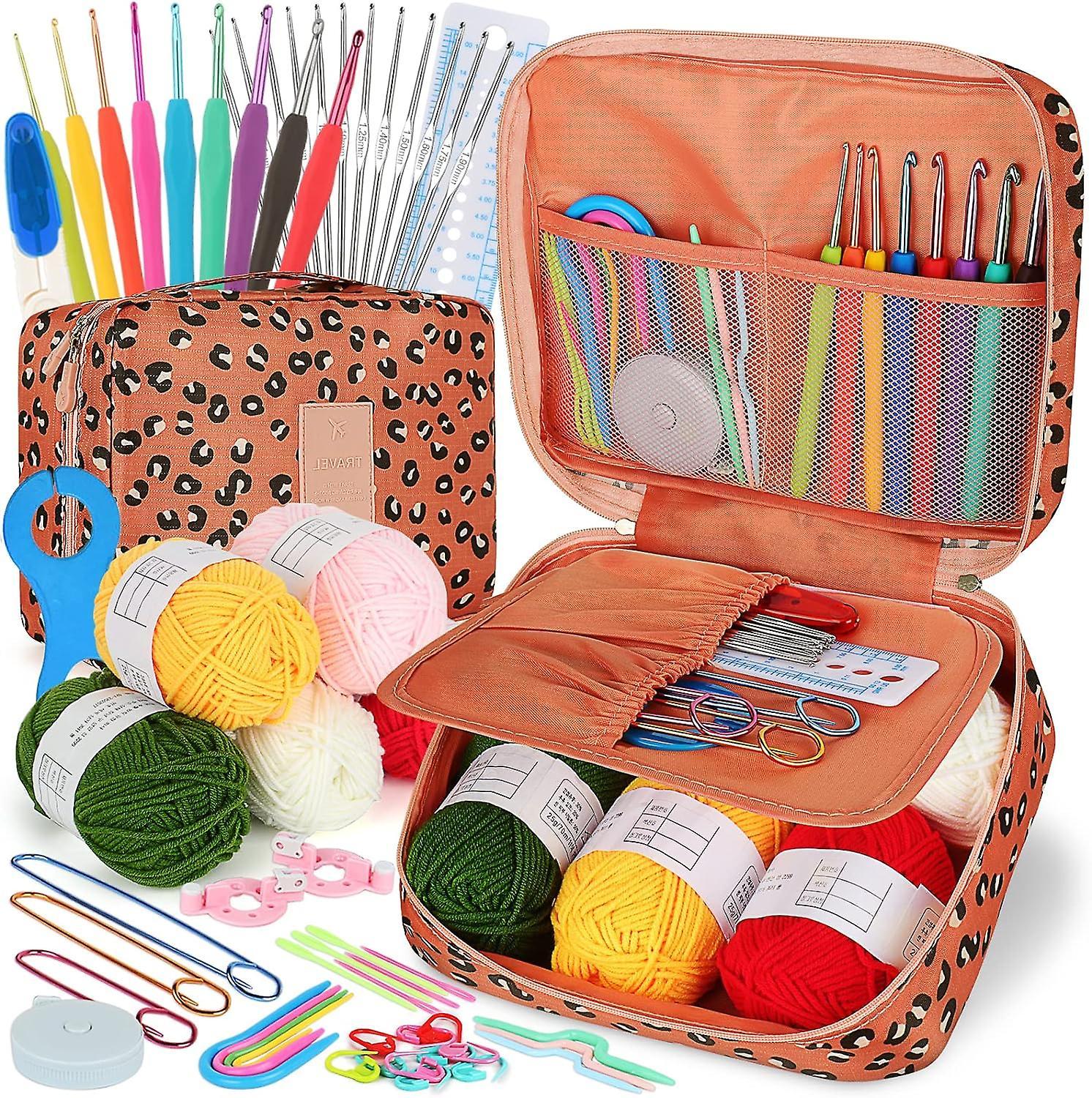 Baiccf Crochet Kit Beginners Crochet Hook Set with Crochet Yarn,58PCS Portable Crochet Set Ergonomic Crochet Hooks Travel Knitting Crochet Supplies