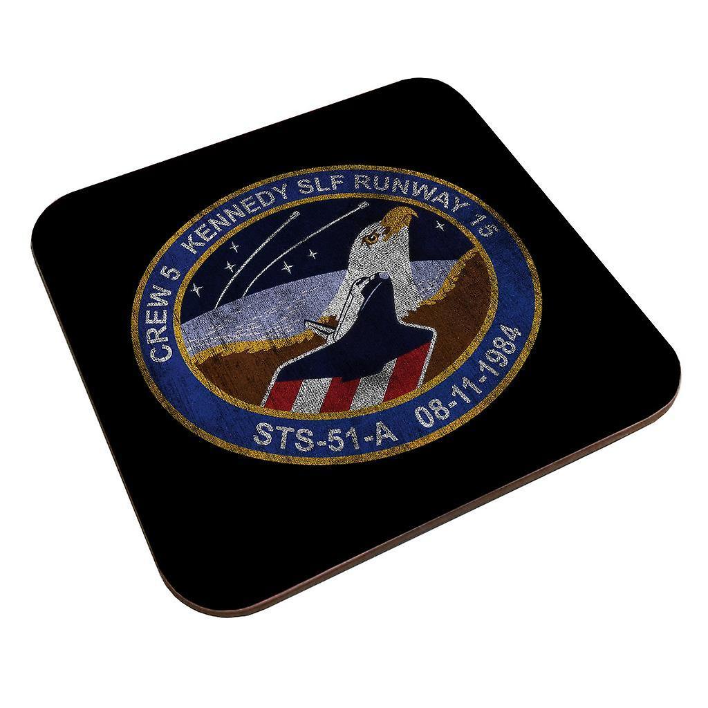 NASA STS 51 A Discovery Mission Badge Distressed Coaster Black 9 x 9 cm