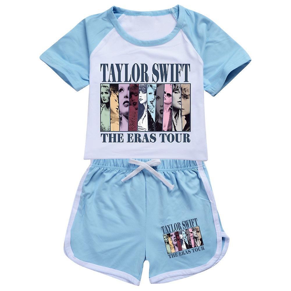 Bestdaily Taylor Swift The Eras Tour Short Tracksuit Kids Boys Girls T-shirt Shorts Top Pants Set 2Pcs PJs Loungewear Outfits Swiftie Fans Party Gi...