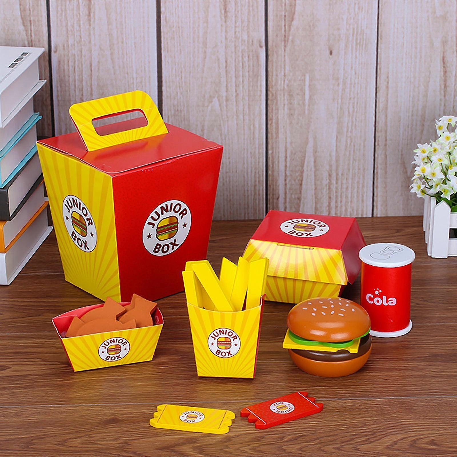 Unbrand Kids Play Food Toys Pretend Play Wooden Fast Food Burger Fries Food Toy Set Gift K