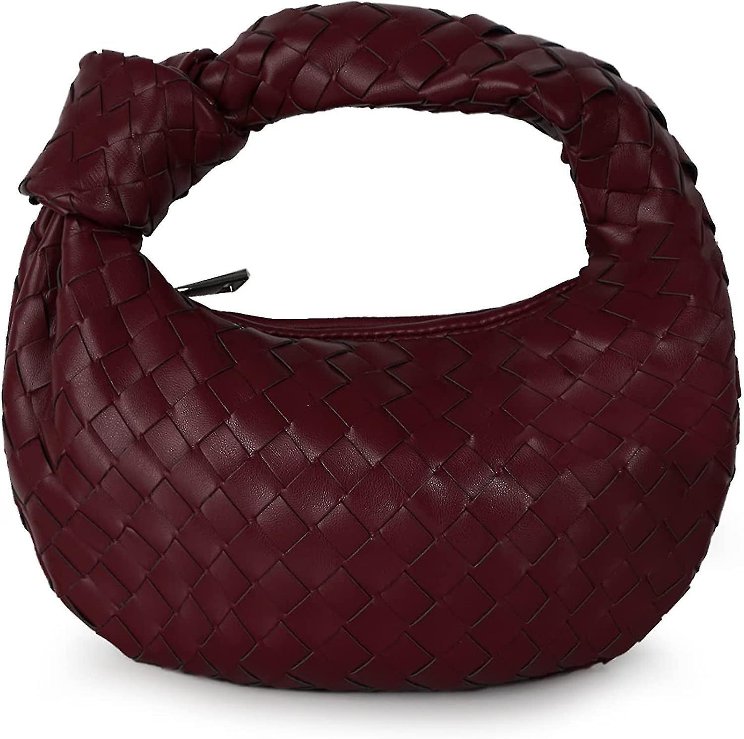 Conly Woven Handbag For Women Fashion Designer Ladies Hobo Bag Purse Faux Leather Shoulder Bag Retro Tote Bag Claret