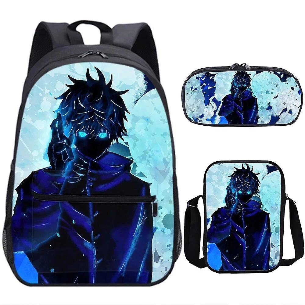 Htclv 3pcs/set Anime Jujutsu Kaisen Backpack Gojo Satoru Cartoon Bags Boys Girls Cartoon Large Capacity Rucksack Crossbody Bag Pen Bag A35