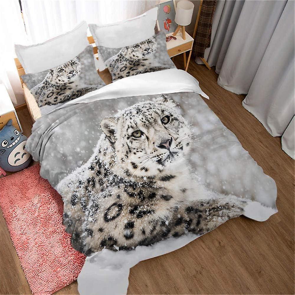 Kerota Bedding Sets D Snow Leopard Color Digital Printing Duvet Cover and Pillowcase Polyester Zipper Closure Boy 135*200 CM Single135x200cm