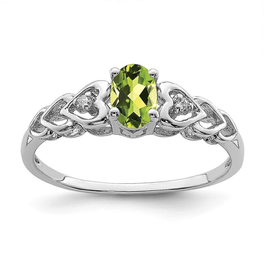 JewelryWeb 925 Sterling Silver Polished Open back Peridot and Diamond Ring Measures 2mm Wide Jewelry Gifts for Women - Ring Size: 5 8