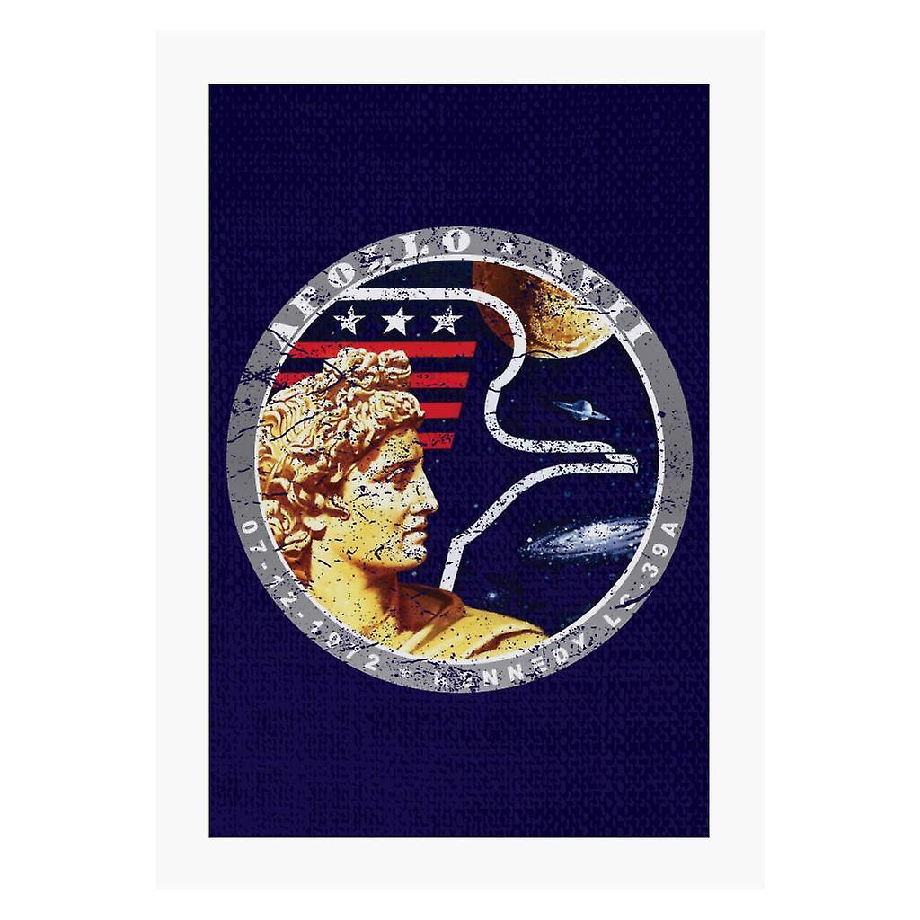 NASA Apollo 17 Mission Badge Distressed A4 Print Navy Blue 21cm x 29.7cm