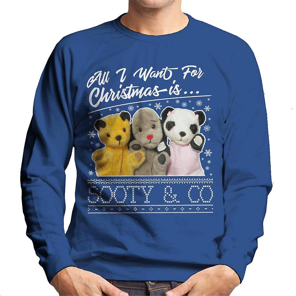 Sooty Christmas All I Want For Christmas Is Sooty And Co Men's Sweatshirt Royal Blue Medium