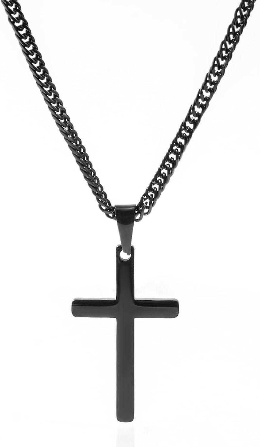 Maromalife Cross Necklace for Men, Silver Gold Stainless Steel Plain Cross Pendant Necklace for Men Cuban Chain 18-26 Inch Black 22  Inches