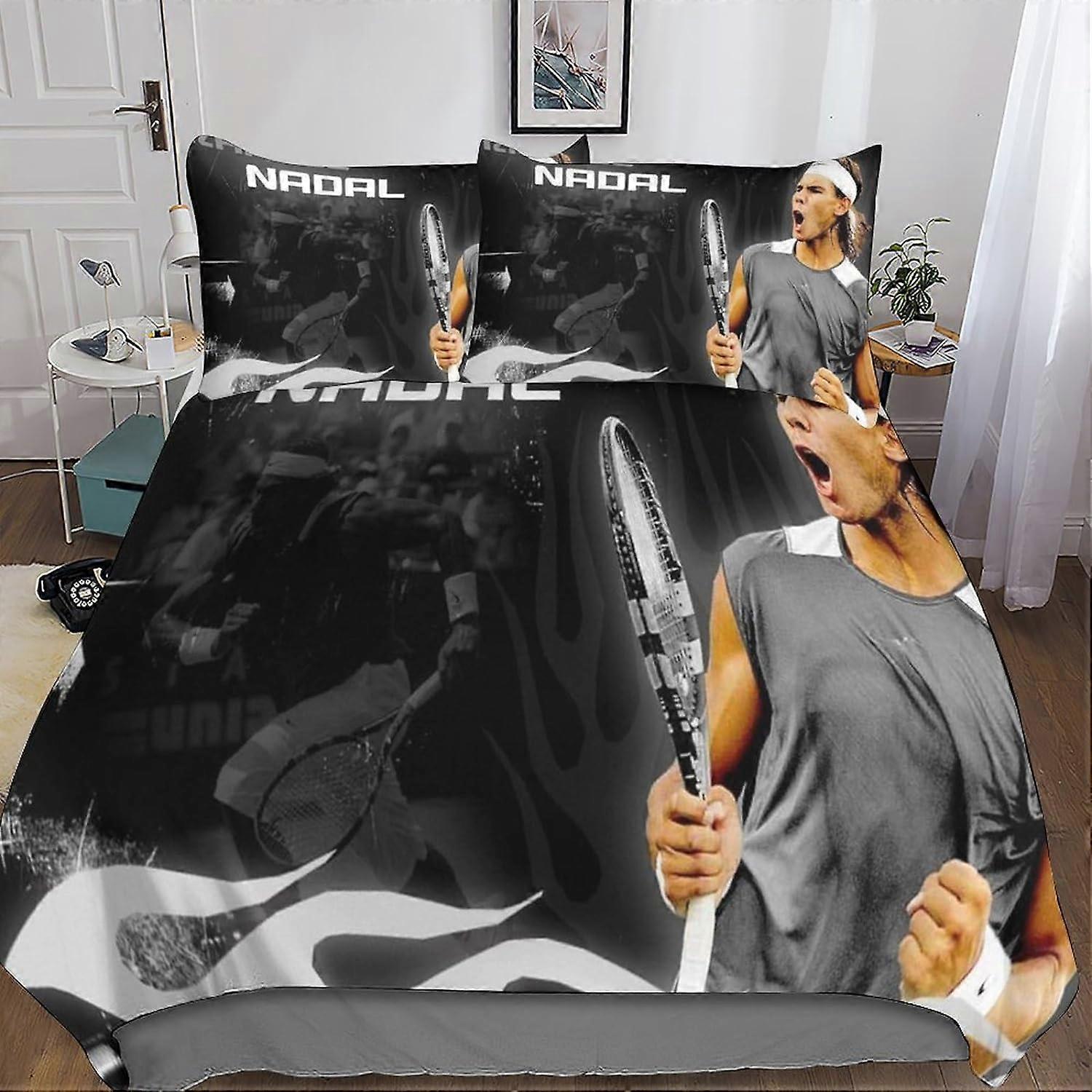 Kerota 3D Rafael Nadal Bedding Set Microfiber Duvet Covers 3 Pcs Duvet Cover Set with Zipper Closure Adults Double Pillowcases Double200x200cm