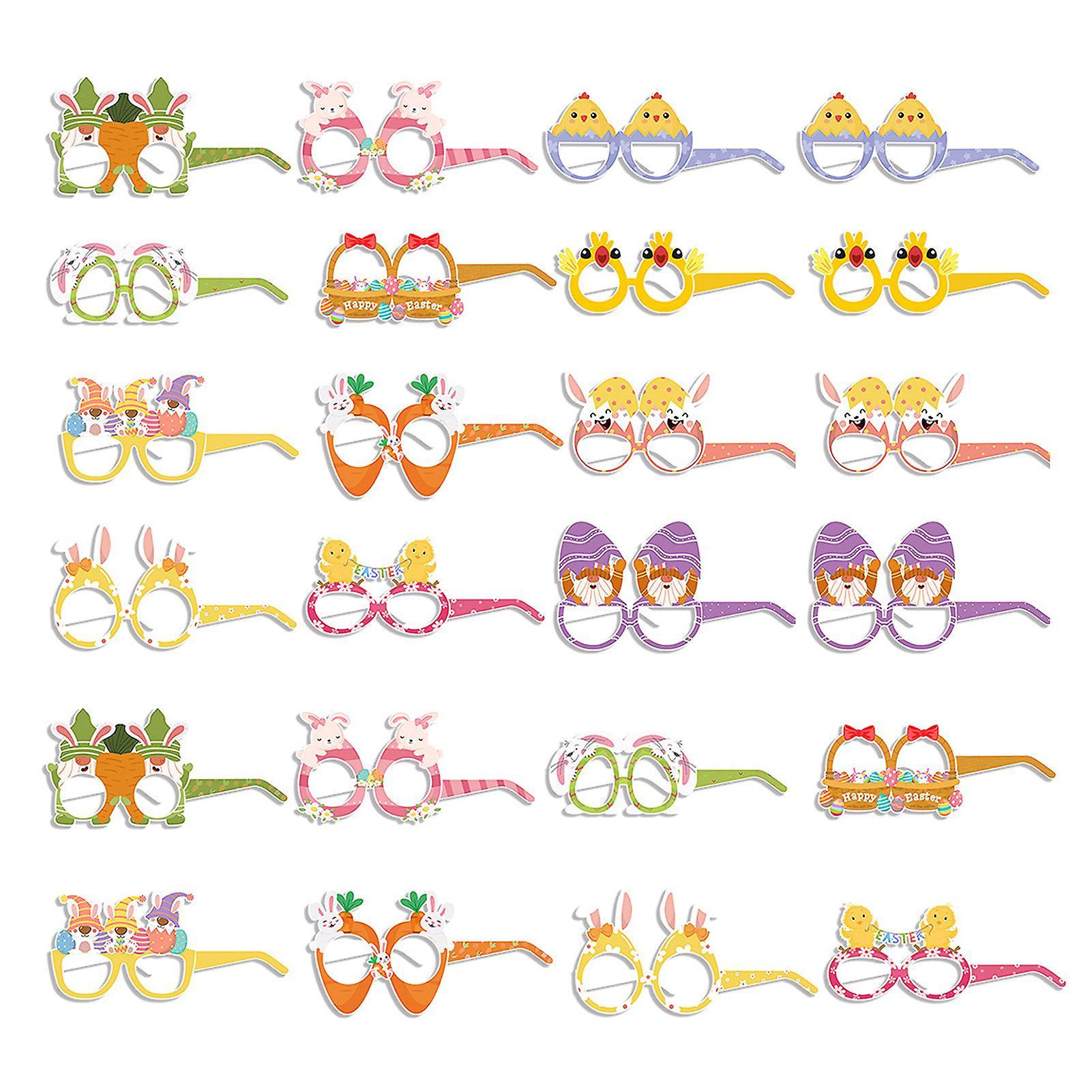 Farfi 12/24pcs Easter Glasses Frame Fine Workmanship Bunny Chick Egg Shape Easter Novelty Eyewear For Kids Teens One Size 24PCS