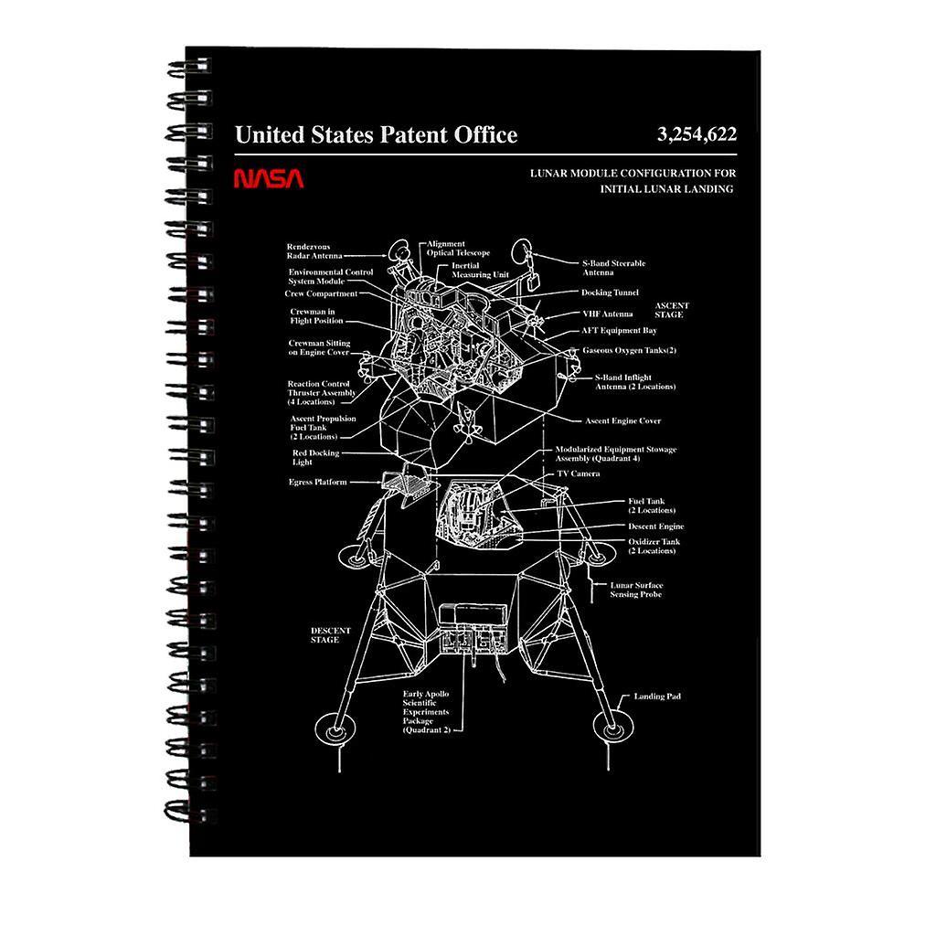 NASA Lunar Module Landing Blueprint Spiral Notebook Black 15 x 21 cm