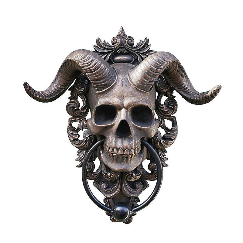 Syhmy Goat Horned God Skull Hanging Door Knocker, Wall Decoration, Satan Devil Lucifer Front Door Decoration