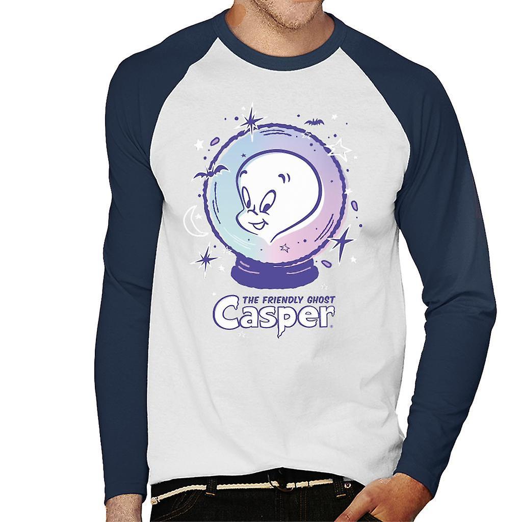 Casper The Friendly Ghost Crystal Ball Men's Baseball Long Sleeved T-Shirt White/Navy Medium