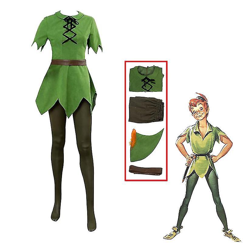 Unbrand Peter Pan Cosplay Anime Costume Green Elf Uniform Dresses Boys Girls Halloween Carnival Costume Fancy Dress Suit Men Kid 150