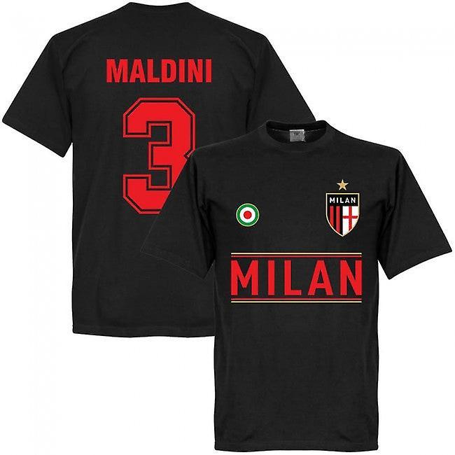 Soccer Tees Milan Maldini 3 Team T-Shirt - Black SB 25-27 inch Chest (66/69cm)