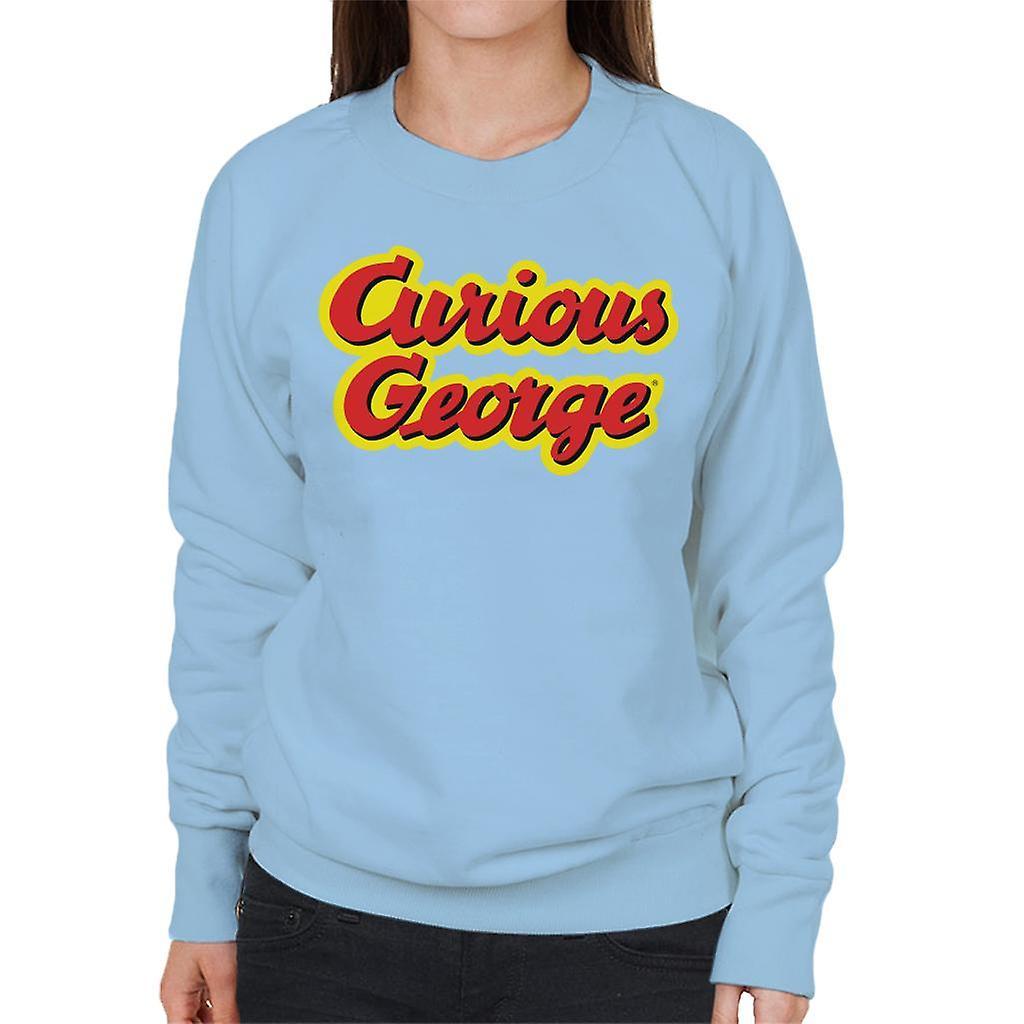 Curious George Big Outlined Logo Font Women's Sweatshirt Sky Blue X-Large