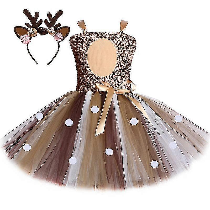 s Deer Send H Hoop Girls Suit Skirt Mesh Tutu Skirt Skirt#hj-bt049 #YoGu Brown 2-3Y