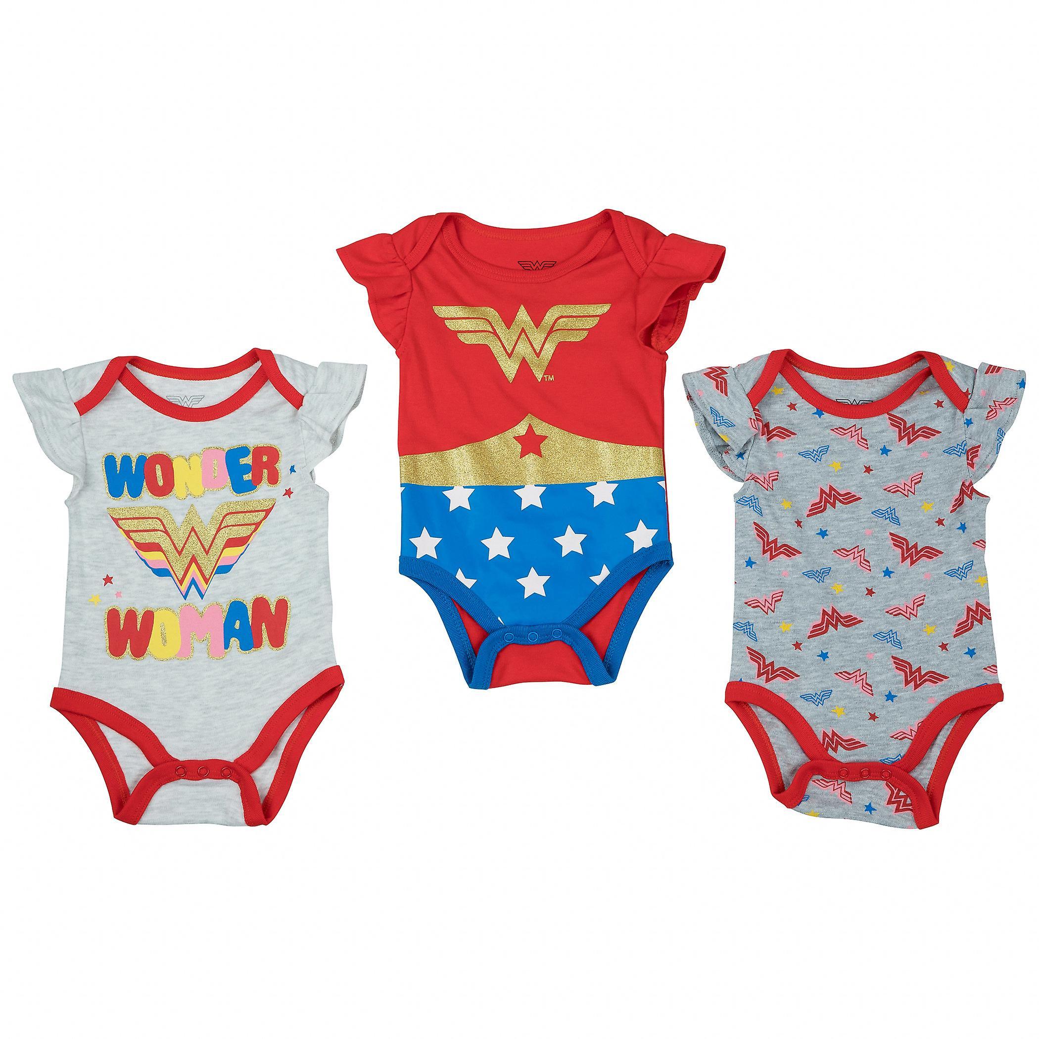 DC Comics Wonder Woman Suit and Icons 3-Pack Infant Bodysuit Set Multi-Color 6-9 Months