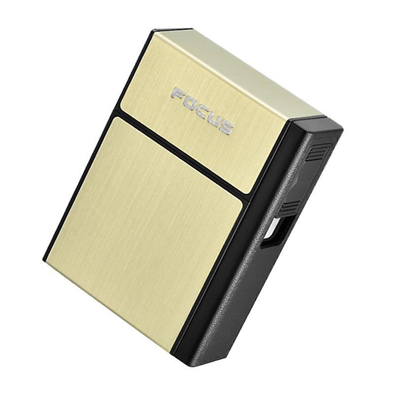 Hiborth 035A Cigarette Case Windproof Lighter USB Rechargeable Metal Tobacco Dispenser Box for 20 Cigarettes Golden