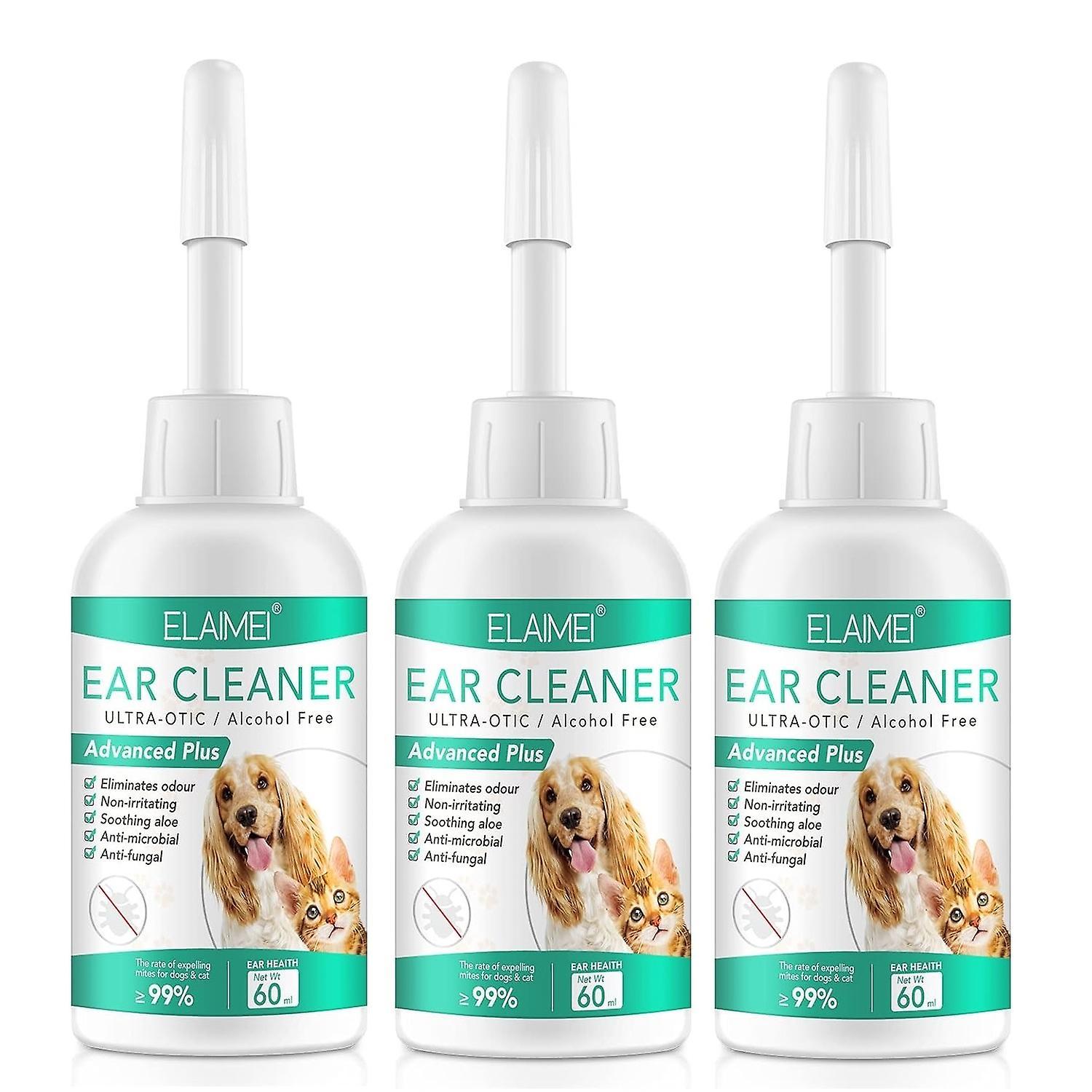 Frusde Dog Ear Cleaner, Ear Mites Treatment For Dogs and Cats, Ear Wipes Ear Drops Wash Ear Cleaner For Pet, Ear Infection Treatment 3Pcs