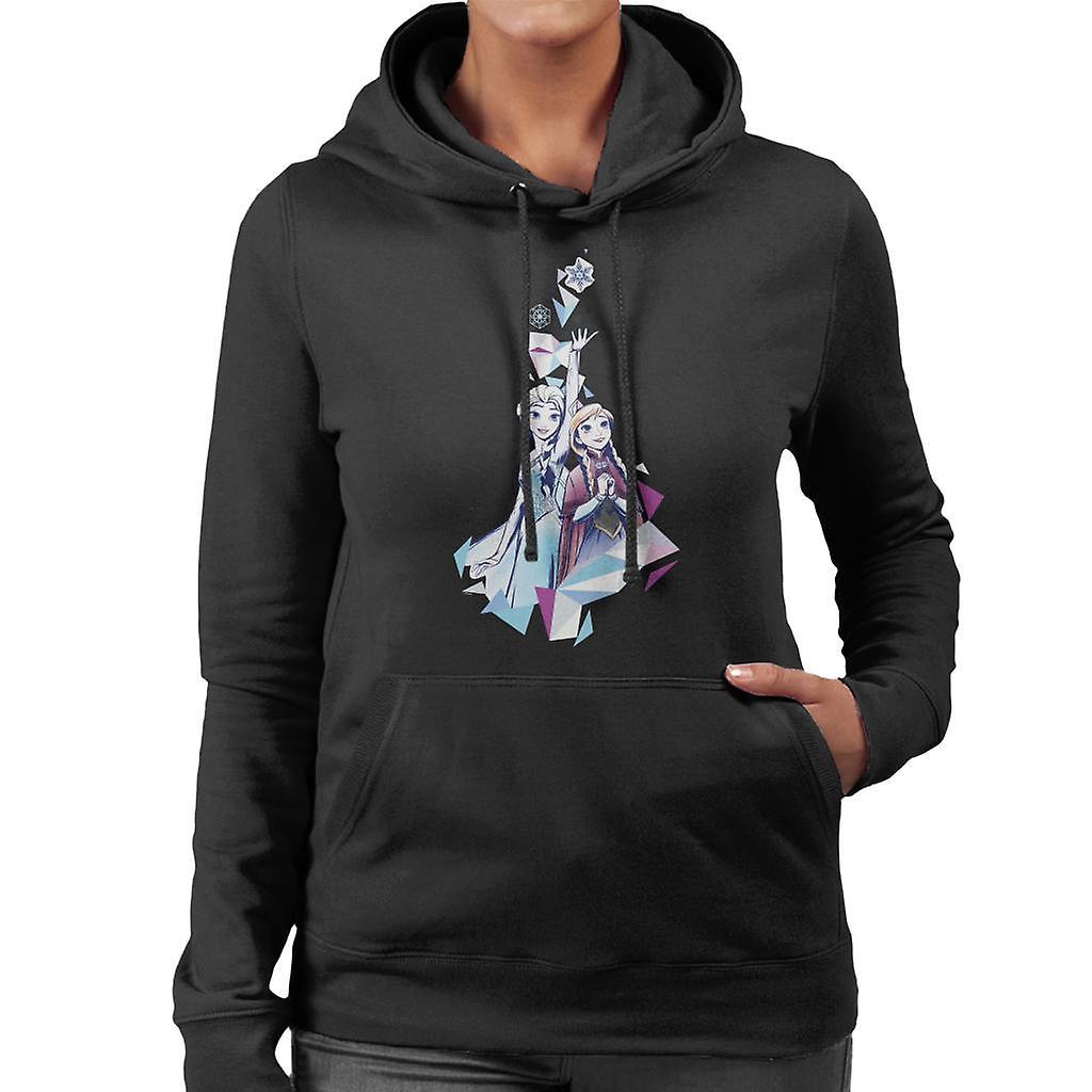 Disney Frozen Anna And Elsa Snowflake Prism Design Women's Hooded Sweatshirt Black Large