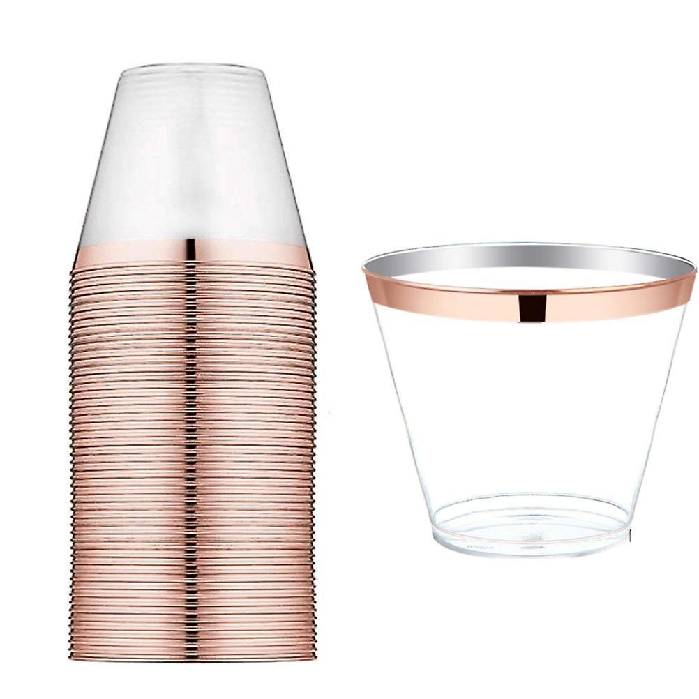 Toyvian 50pcs Disposable Plastic Cups Rose Gold Rimmed 9oz Transparent Cups for Wedding Birthday Parties