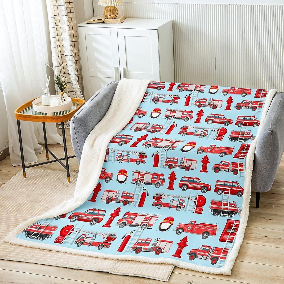 Kerota Firefighter Sherpa Blanket Fire Truck Fleece Throw Blanket for Bed Sofa Kids Fire Man Plush Blanket Ultra Soft Red Warm Fuzzy Blanket Single...