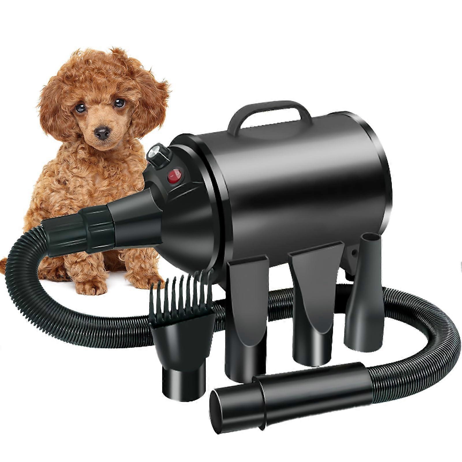 Mintian Dog Hair Dryer Low Noise Adjustable Dog Blower with 4 Nozzles for Large Dogs, Pet Grooming High Velocity Air Blower, Black,European standar...