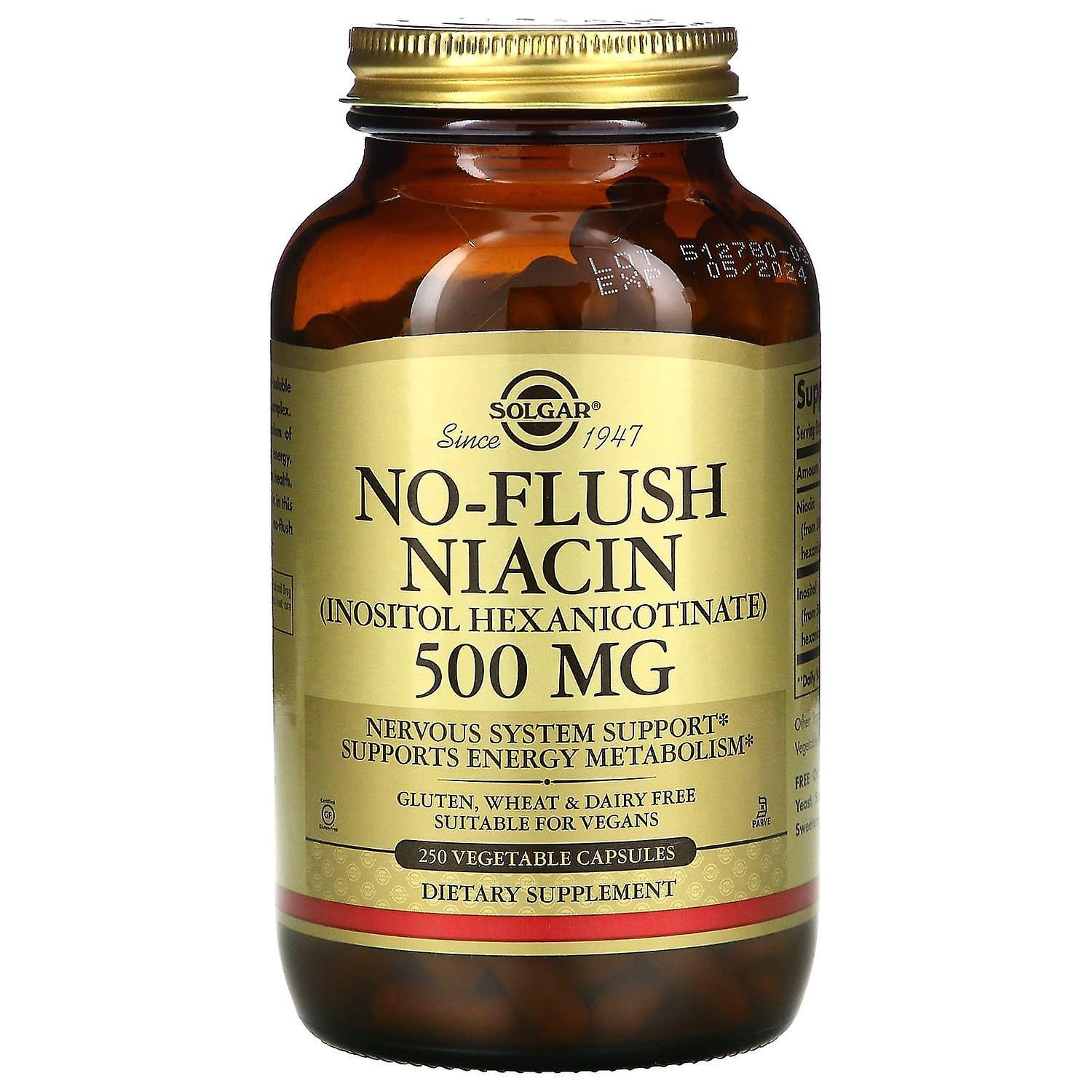 Solgar, No-Flush Niacin, 500 mg, 250 Vegetable Capsules