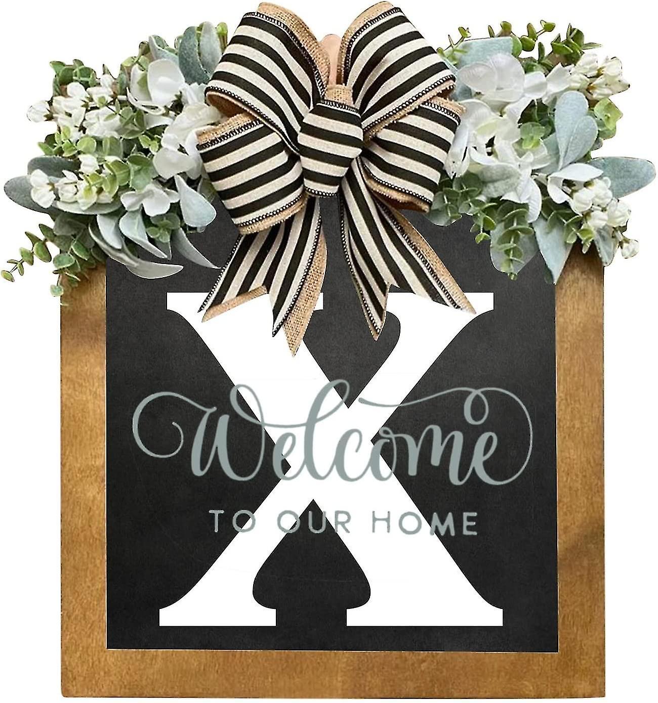 Tianzun Unique Last Name Year Round Front Door Wreath With Bow, 16" Welcome Sign Garland Creative 26 Letter Farmhouse Wreath X