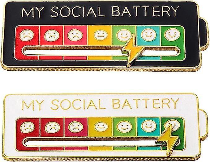 Heyone 2pcs Social Mood Brooch Pin,my Social Battery For 7 Days A Week Express Your Emotions,social Battery Mood Pin Badge Cute Creative Men Women ...