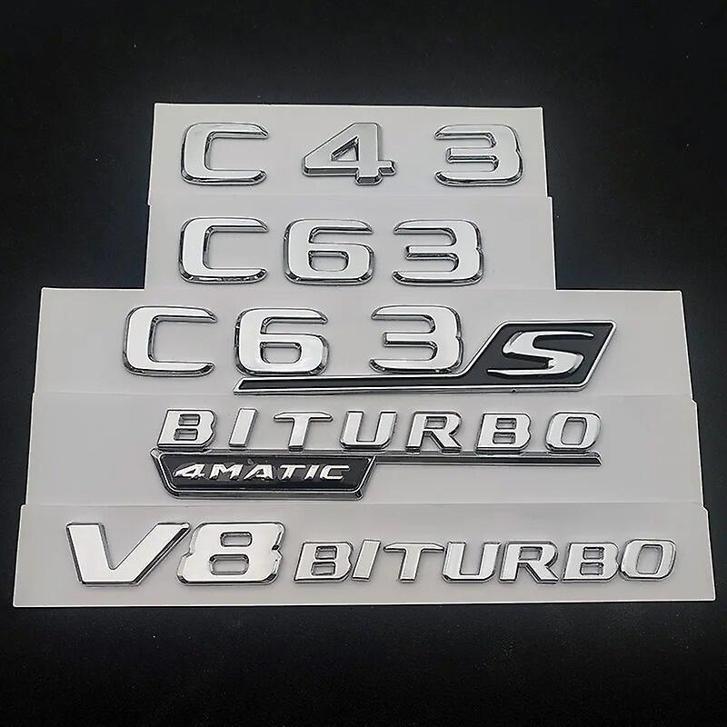 Hikig 3d Abs Black Logo C43 C63 C63s Letters  V8 Biturbo 4matic Emblem Car Badge For Mercedes Benz C43 C63s Amg W205 W204 Accessories Chrome