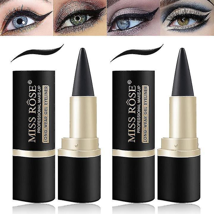 Exia 2pcs Black Gel Eyeliner Set,cream Eyeliner Tool Smudge Proof And Waterproof Eyeliner Pencil Matte