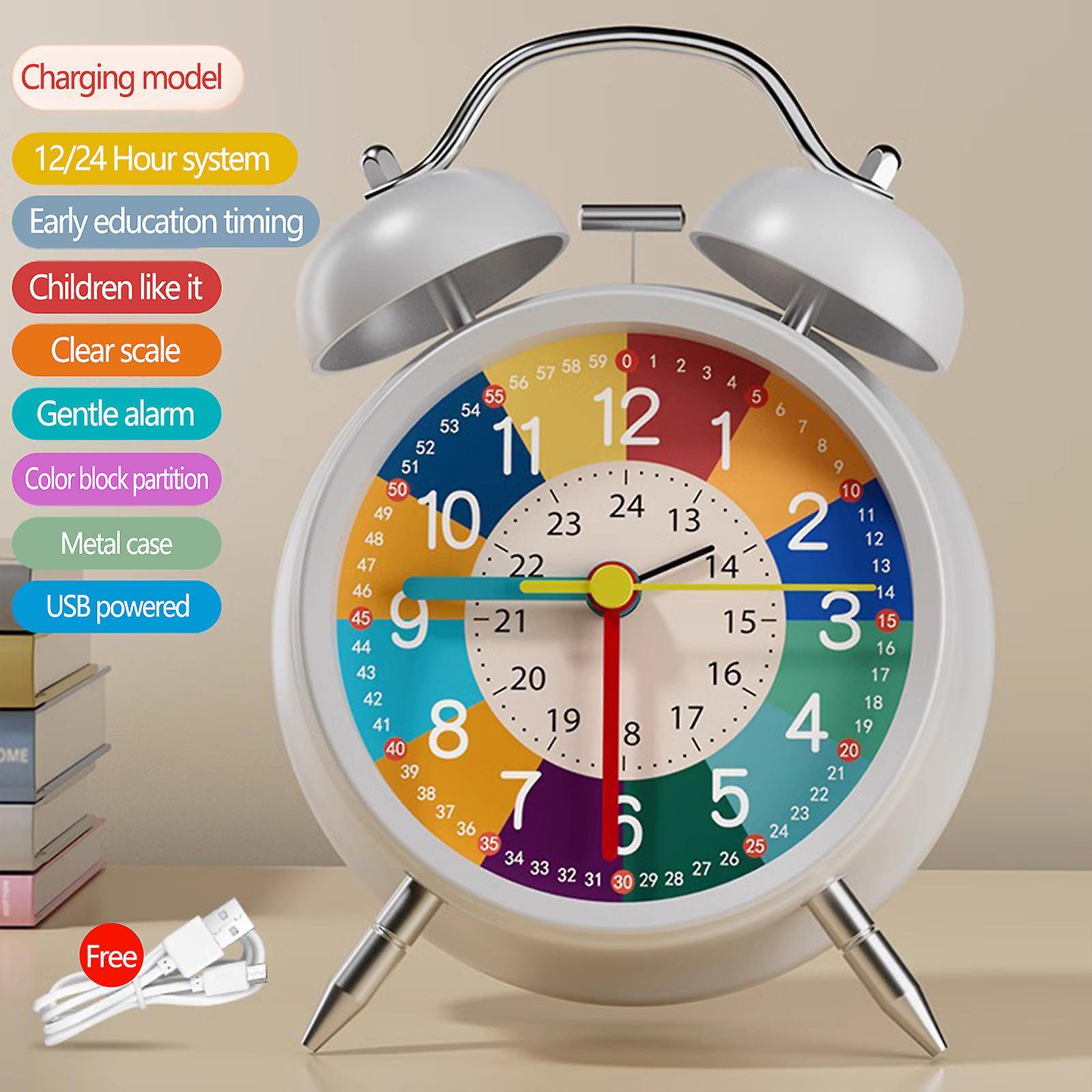 Flye Children's Alarm Clock, Analogue Alarm Clock, No Ticking, Learning Alarm Clock, Children's Quartz Alarm Clock D