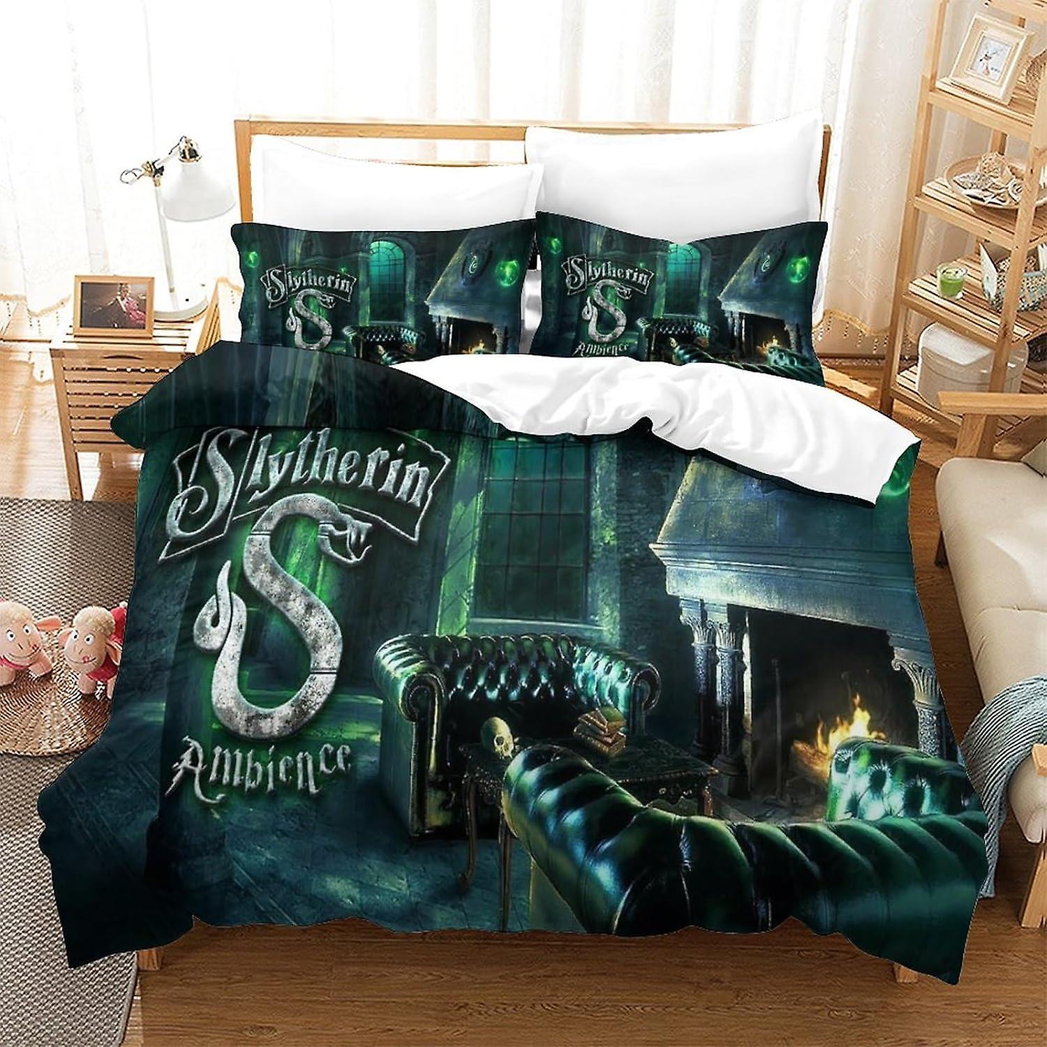 Kerota Bedding Set Slytherin Pattern Bedding Duvet Cover Soft Microfiber Duvet Cover Set with Zipper Closure for Kids Adults Single135x200cm