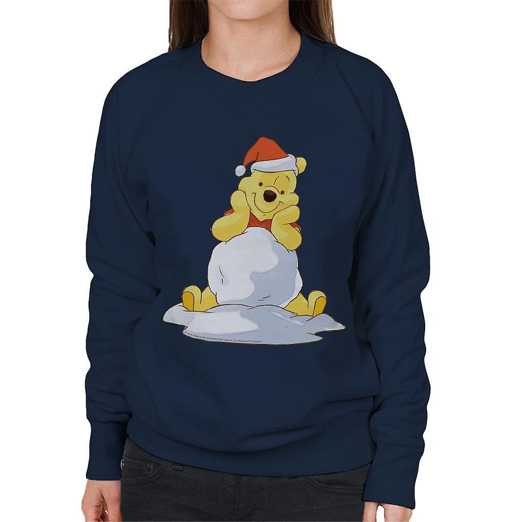 Disney Christmas Winnie The Pooh In The Snow Women's Sweatshirt Navy Blue Small