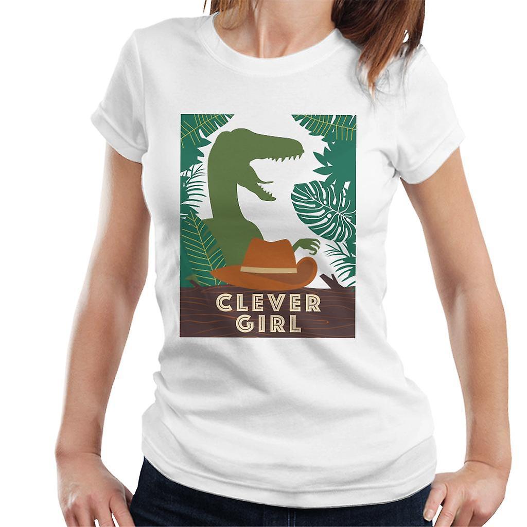 Jurassic Park Velociraptor Silhouette Clever Girl Women's T-Shirt White X-Large