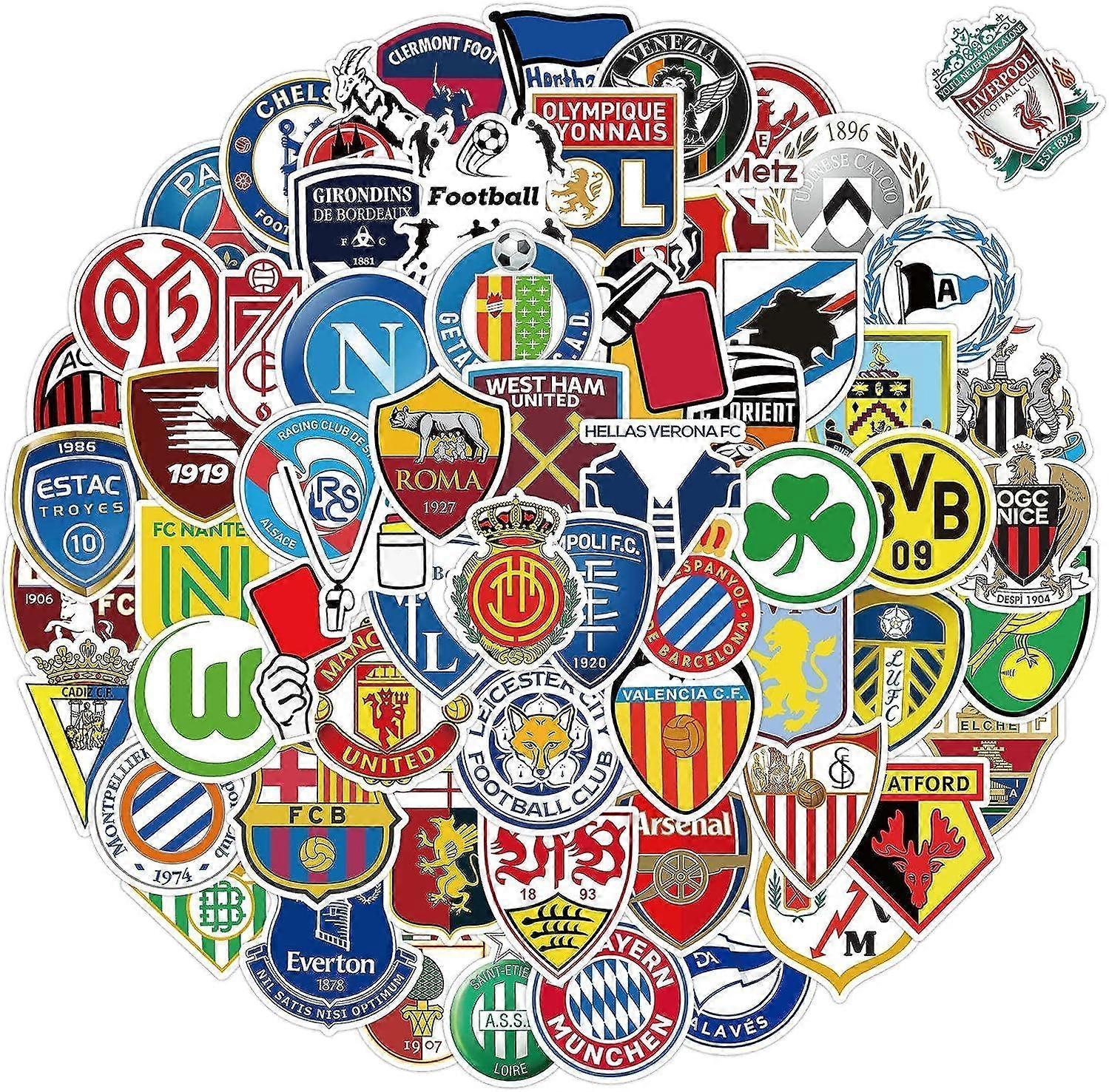 Ubiuo 100Pcs Soccer Team Logo Stickers, Soccer Club Sticker Pack, Waterproof Vinyl Stickers, World Cup Match Stickers for Laptops