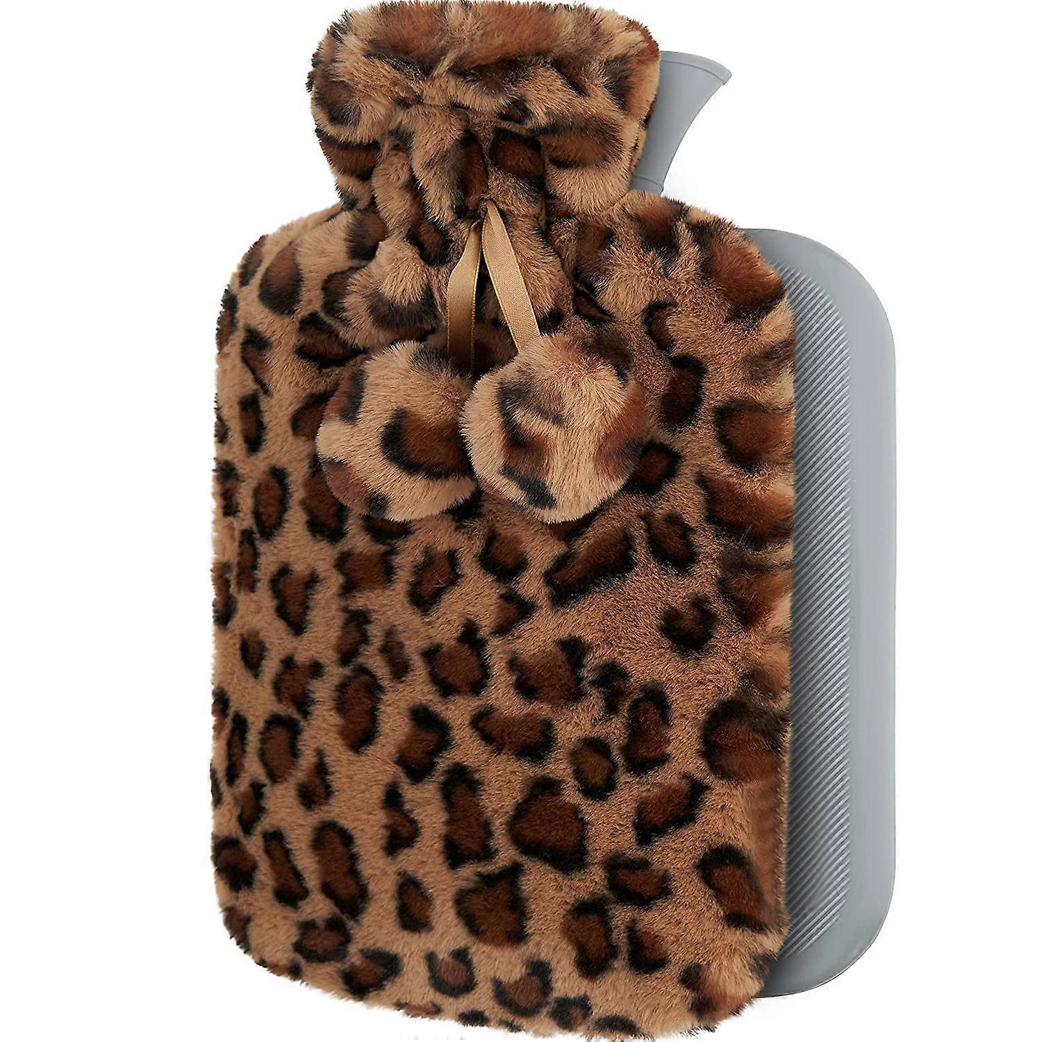 Augro Hot Water Bottle with Soft Premium Cover 2L Leopard Brown